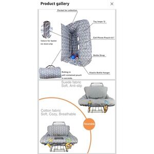 Shopping Cart Cover ICOPUCA Cotton High Chair Cover Reversible Washable Grey